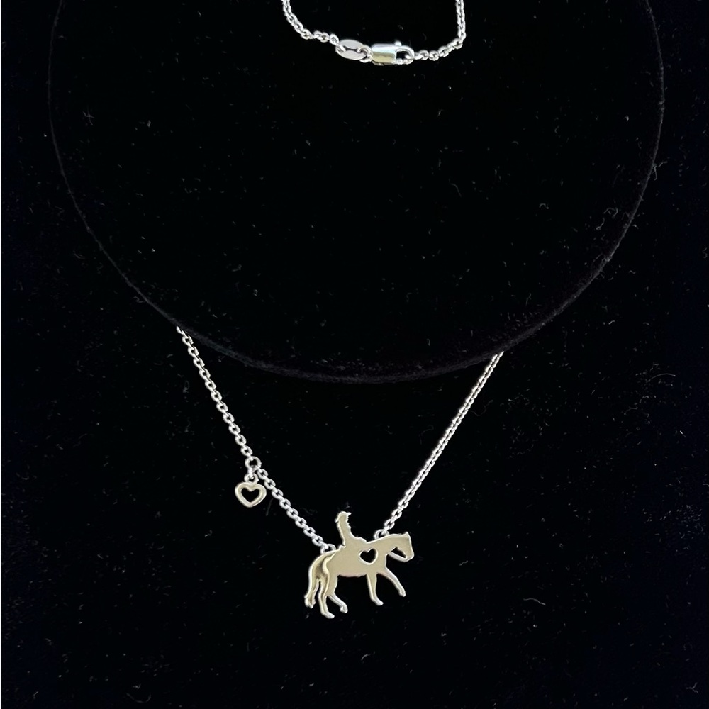 Horse Rider Necklace Silver 18” Unique Heart Horse